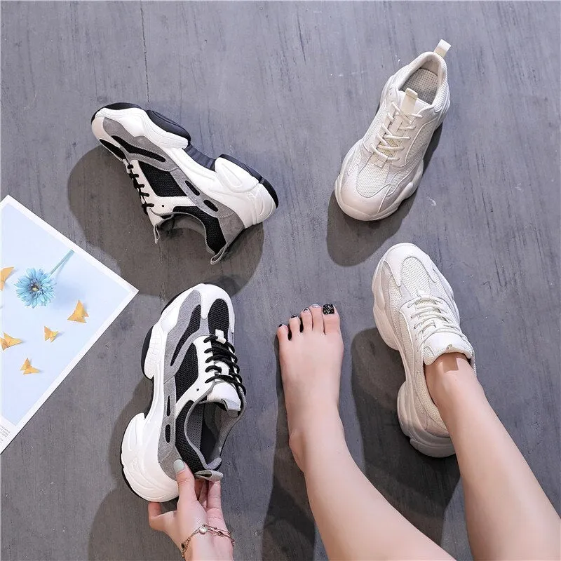 RASFAB 109 Genuine Leather Mesh Breathable Women's Platform Sneakers