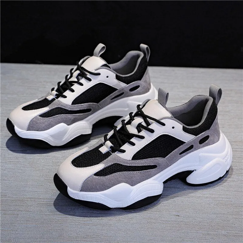 RASFAB 109 Genuine Leather Mesh Breathable Women's Platform Sneakers