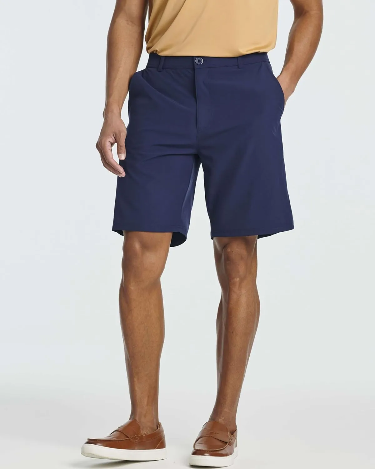 Real Essentials 3 Pack: Mens 9" Golf Shorts Pockets - Flat Front Casual Work Workout Active Hiking Sport