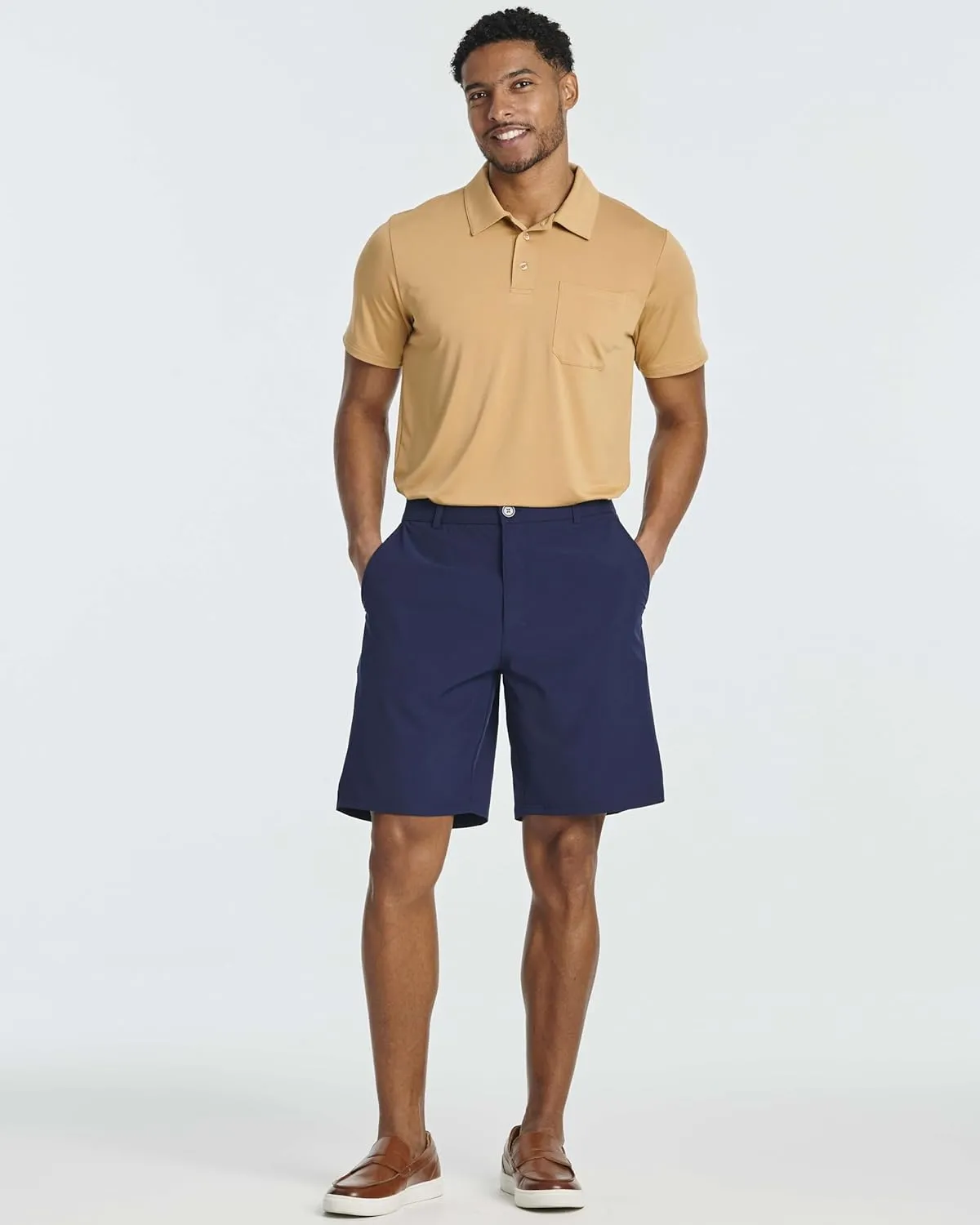 Real Essentials 3 Pack: Mens 9" Golf Shorts Pockets - Flat Front Casual Work Workout Active Hiking Sport