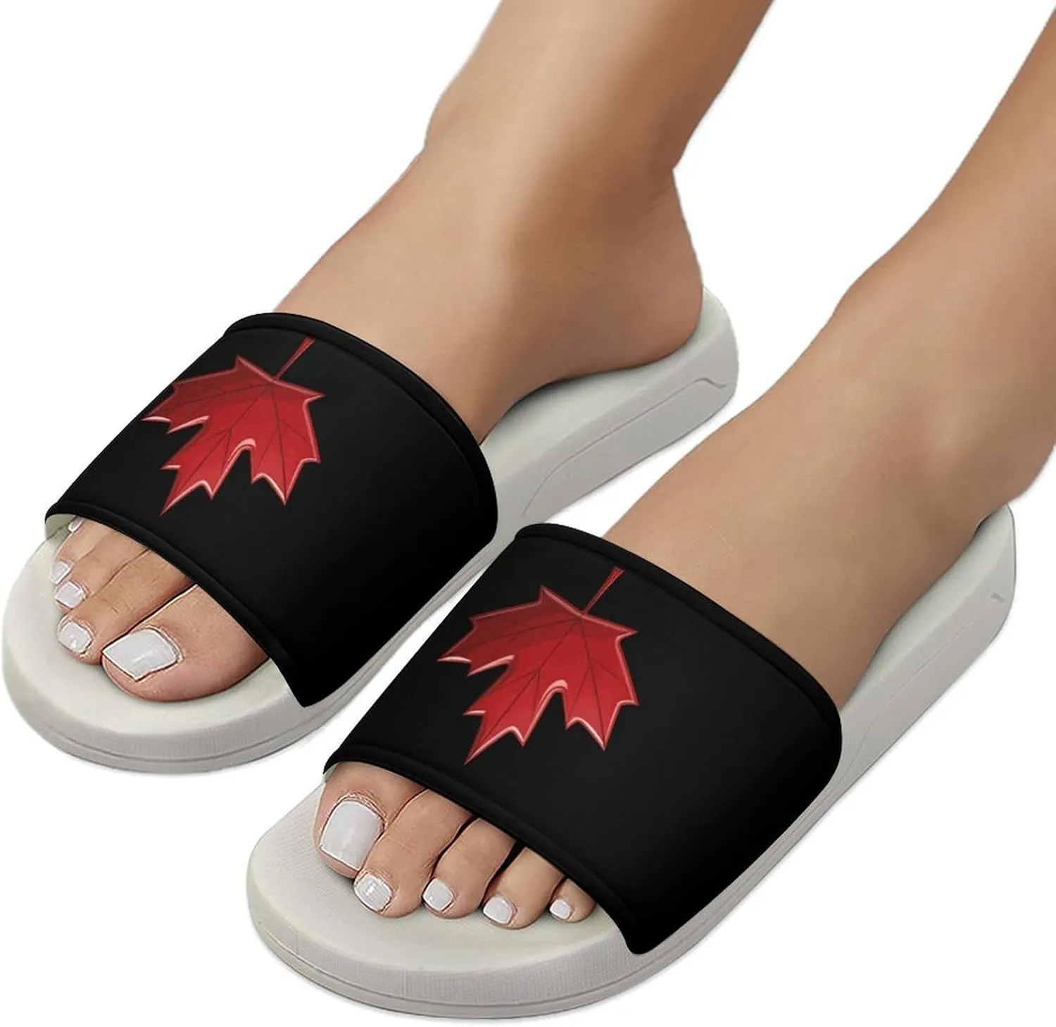 Red Canada Flag Maple Leaf Open Toe Slippers for Women And Men Non Slip Shower Slippers Home Slippers