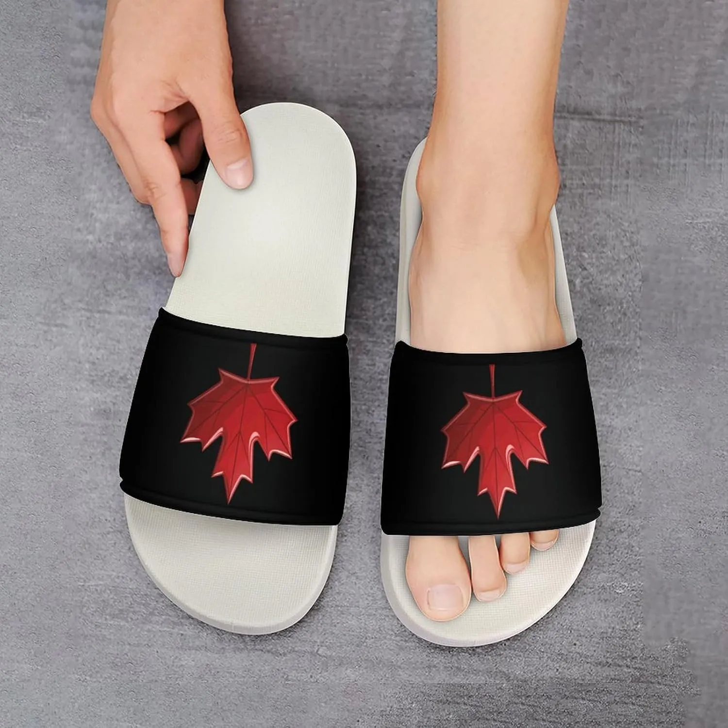 Red Canada Flag Maple Leaf Open Toe Slippers for Women And Men Non Slip Shower Slippers Home Slippers