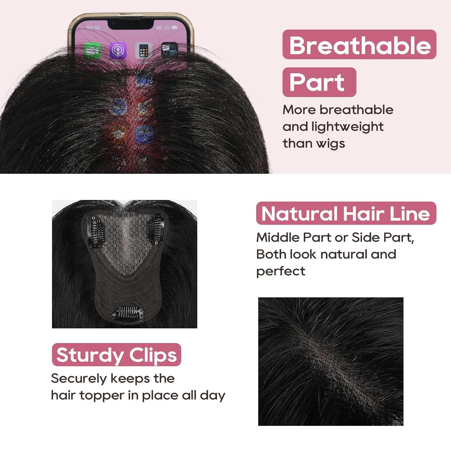 REECHO Real Human Hair Topper, 10 inch Women Hair Toppers for Thinning Hair, 100 Percent Human Hair Large Coverage Natural Hairpiece Wiglet, Standard Base 3.5"x2", Chestnut Brown with Highlights