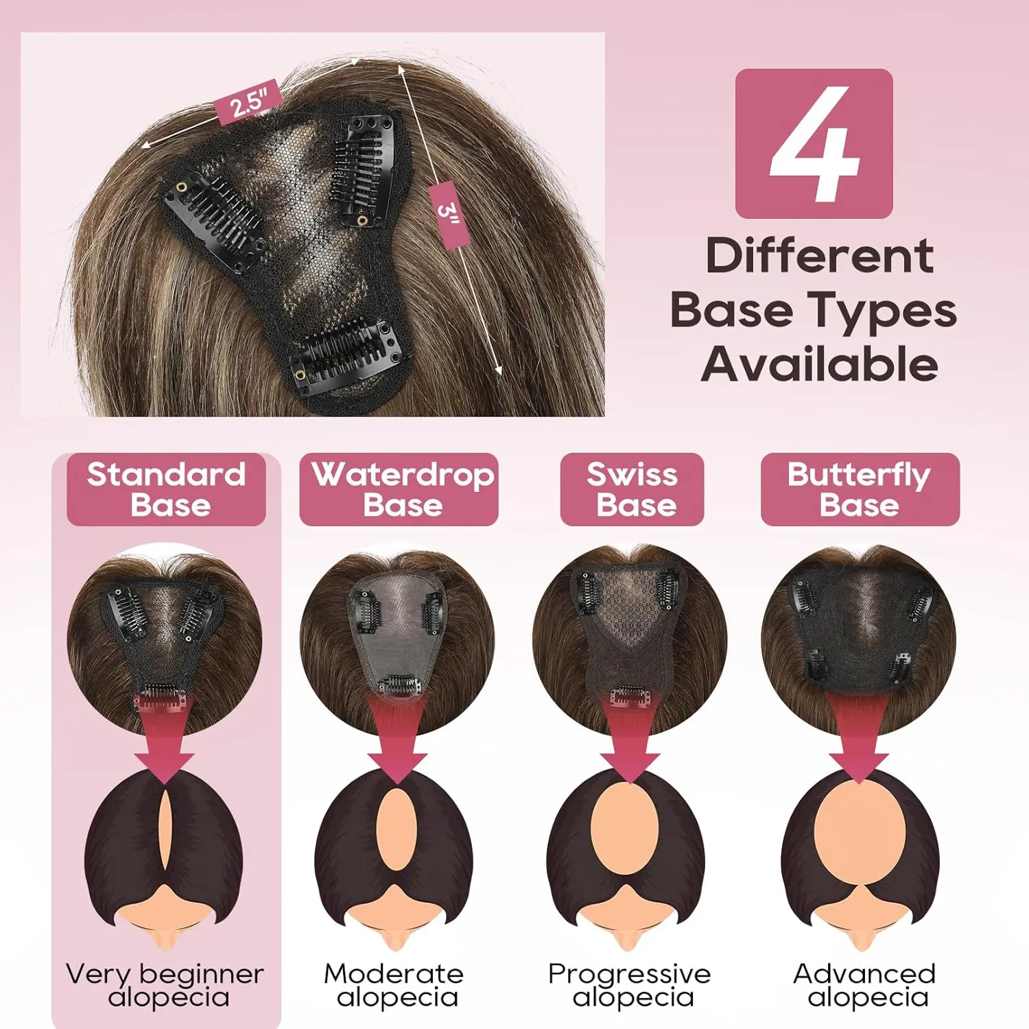 REECHO Real Human Hair Topper, 10 inch Women Hair Toppers for Thinning Hair, 100 Percent Human Hair Large Coverage Natural Hairpiece Wiglet, Standard Base 3.5"x2", Chestnut Brown with Highlights