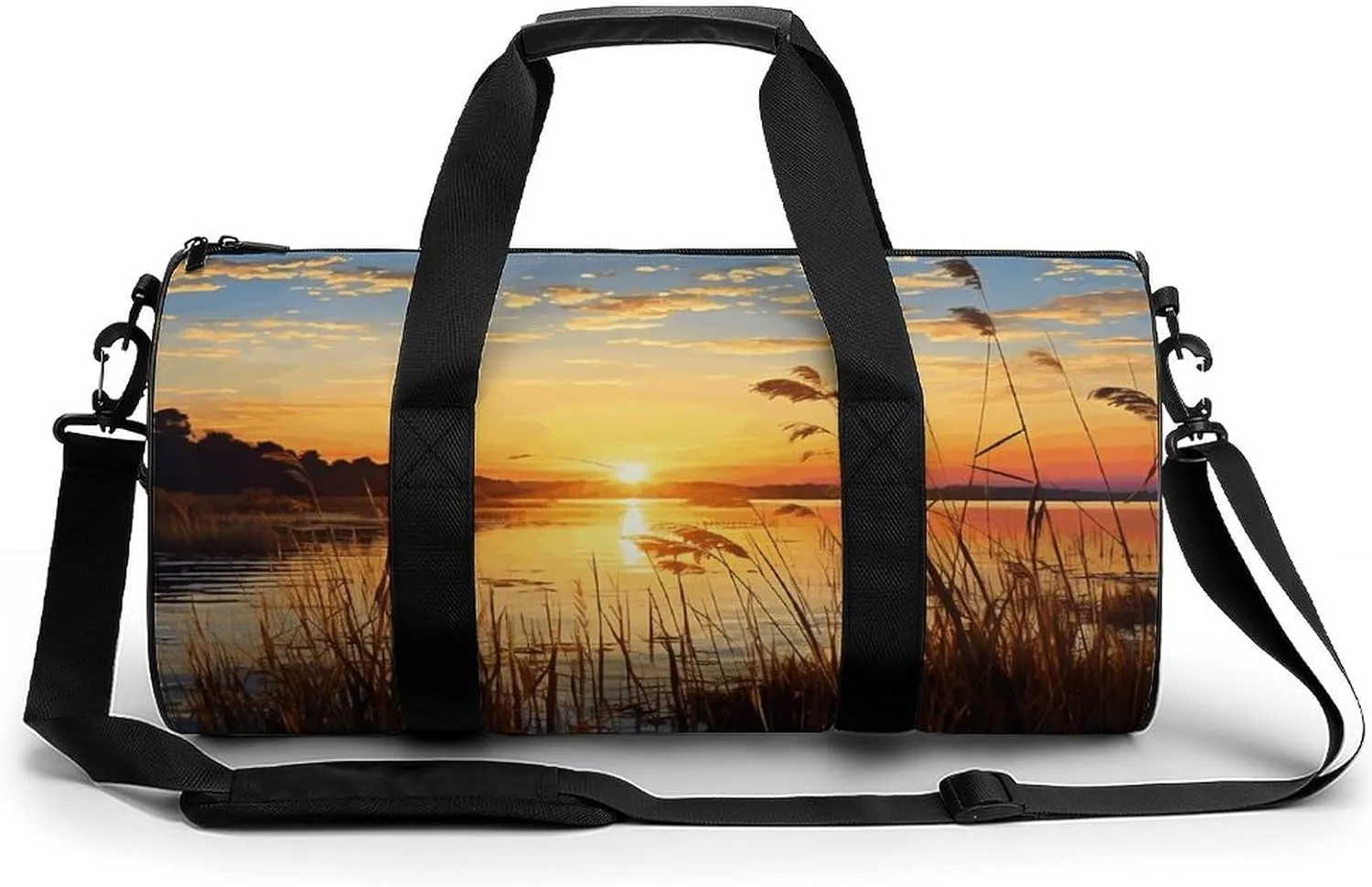 Reeds by The River Cylindrical Gym Bag Travel Duffel Bag with Dry Wet Separated Pocket for Men And Women Overnight Bag Weekender Bag Training Handbag Yoga Bag