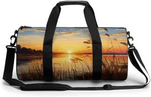 Reeds by The River Cylindrical Gym Bag Travel Duffel Bag with Dry Wet Separated Pocket for Men And Women Overnight Bag Weekender Bag Training Handbag Yoga Bag