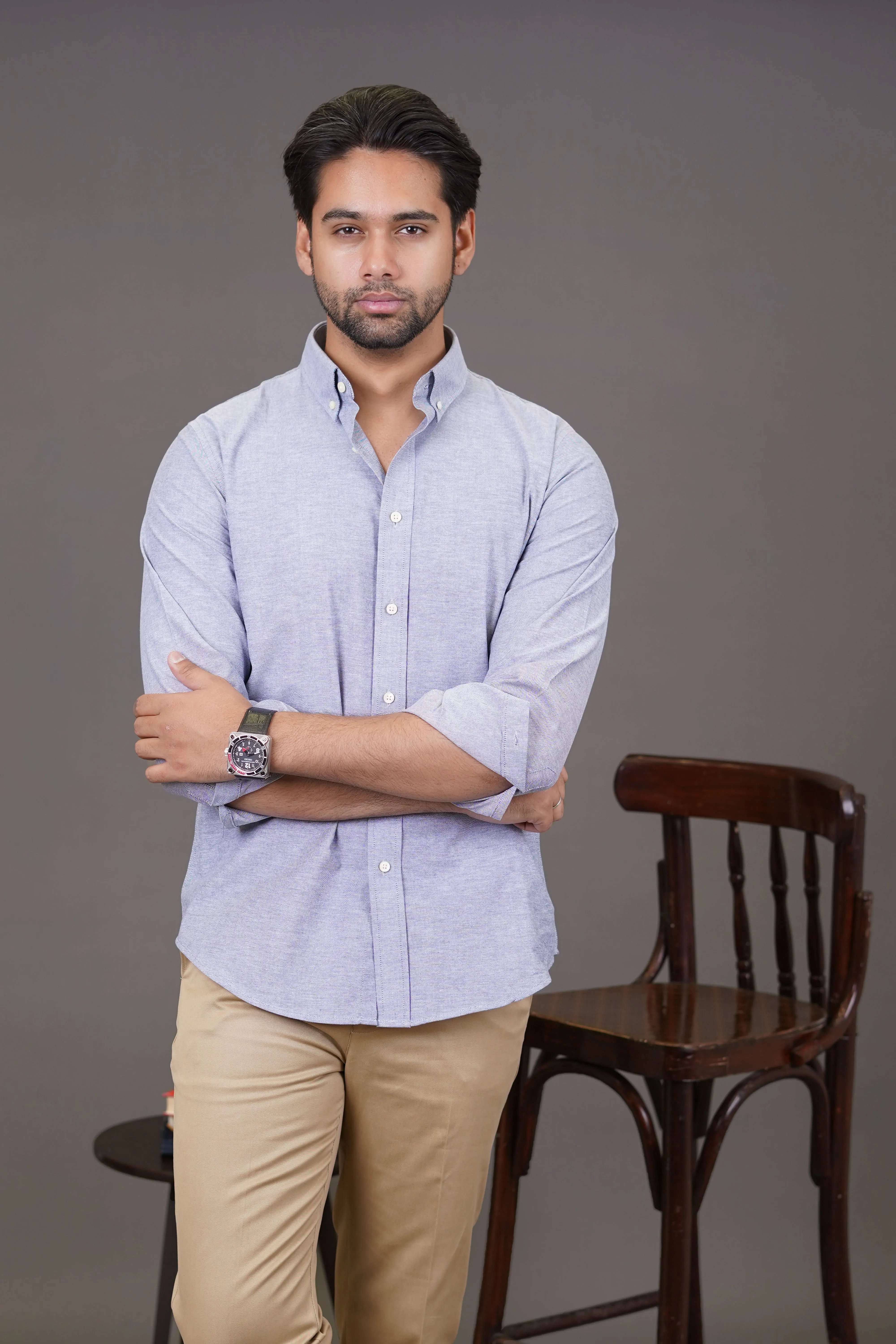 Regular Fit Casual Shirt - Oxford Dark Grey Plain