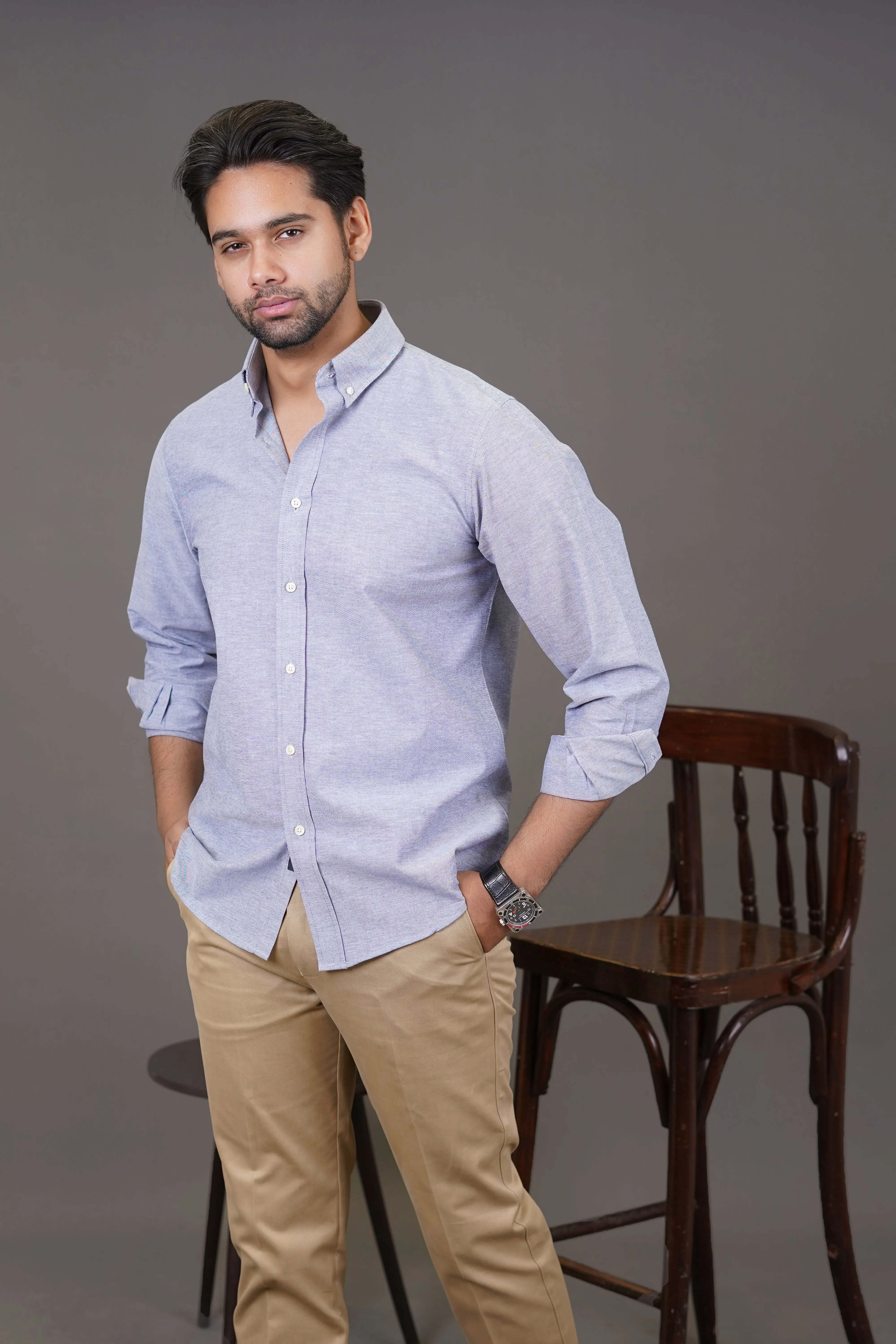 Regular Fit Casual Shirt - Oxford Dark Grey Plain
