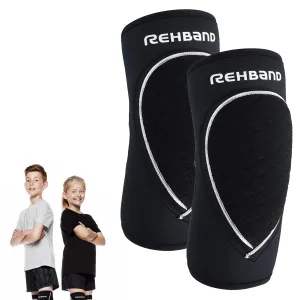 Rehband Elbow Protector for Children, comfortable elbow guard for volleyball, basketball, football, breakdance, Elbow joint impact support kids, Colour:Black - 1 Pair, Size:Small