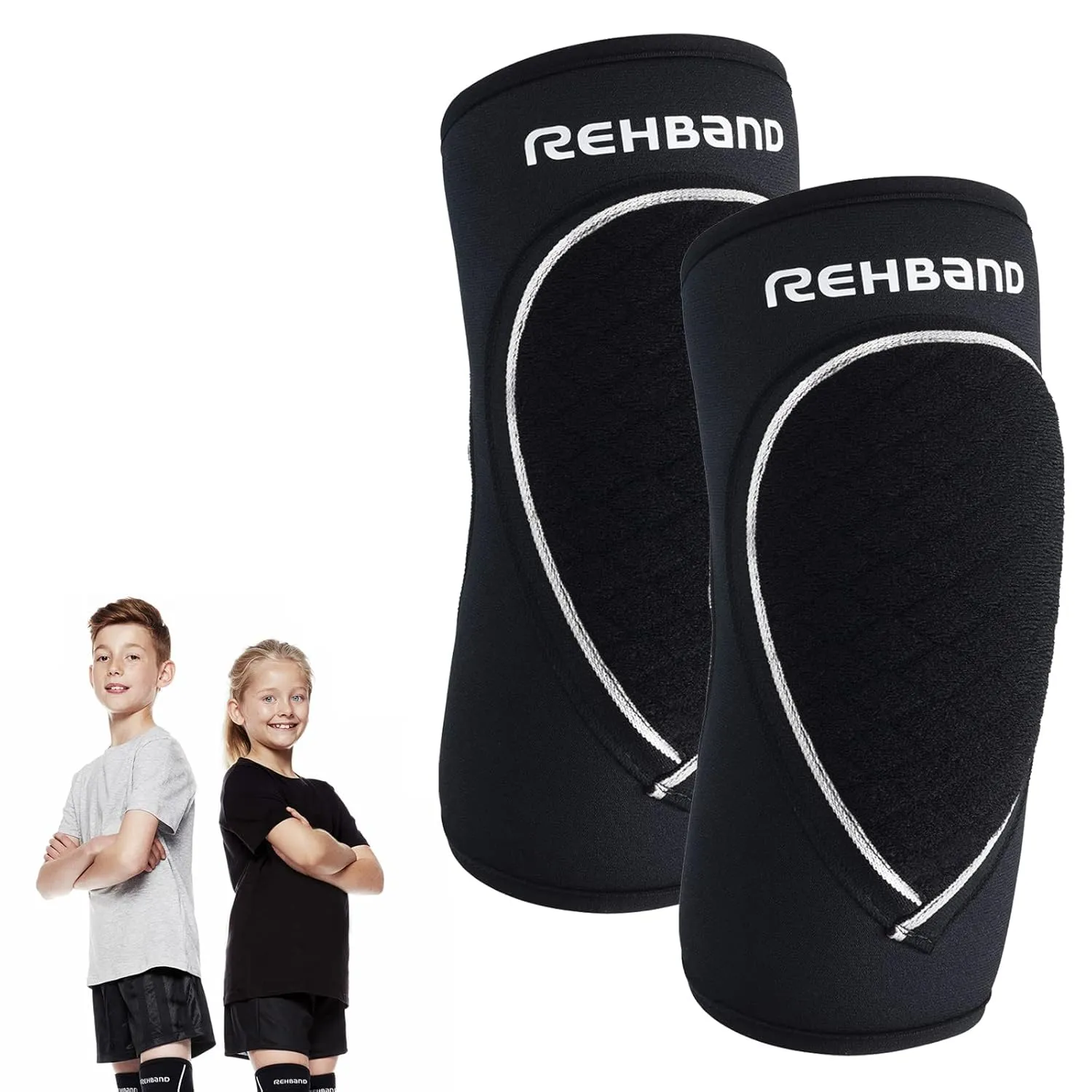 Rehband Elbow Protector for Children, comfortable elbow guard for volleyball, basketball, football, breakdance, Elbow joint impact support kids, Colour:Black - 1 Pair, Size:Small