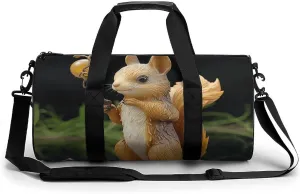 Resin Squirrel Cylindrical Gym Bag Travel Duffel Bag with Dry Wet Separated Pocket for Men And Women Overnight Bag Weekender Bag Training Handbag Yoga Bag