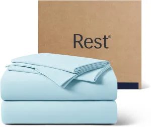 REST® Evercool®  Starter Sheet Set, King, Light Blue, Breathable Bed Sheets for Hot Sleeper and Night Sweats, with Pillowcases, Ionic  Self-Cleaning Silver Yarn for Sensitive Skin, 3PCS No Flat Sheet