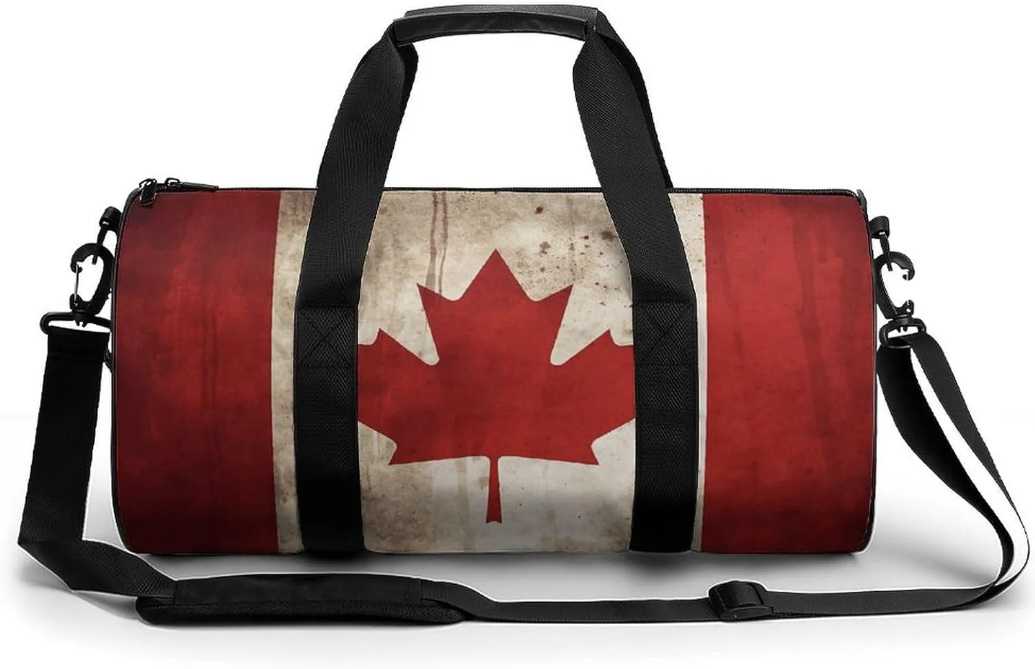 Retro Canada Flag Cylindrical Gym Bag Travel Duffel Bag with Dry Wet Separated Pocket for Men And Women Overnight Bag Weekender Bag Training Handbag Yoga Bag