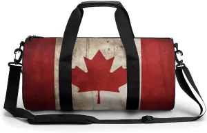 Retro Canada Flag Cylindrical Gym Bag Travel Duffel Bag with Dry Wet Separated Pocket for Men And Women Overnight Bag Weekender Bag Training Handbag Yoga Bag