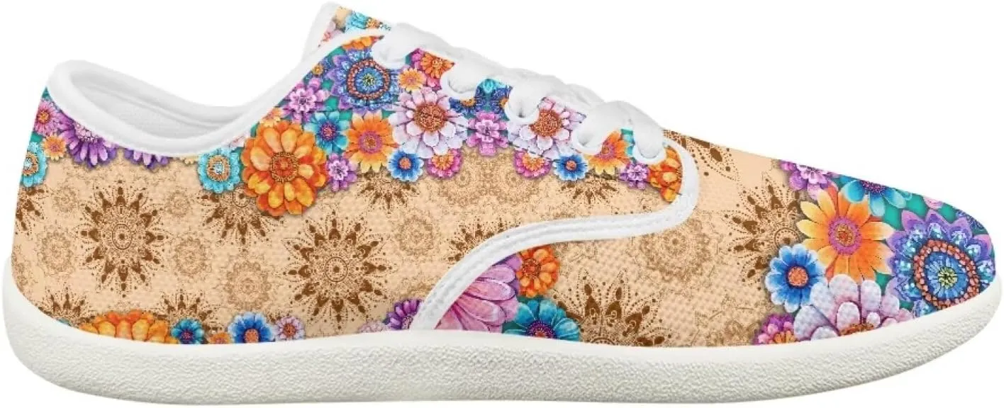 Retro Hippie Flower Power Barefoot Shoes Women Dressy Flat Sole Casual Sneakers Walking Workout Tennis Shoes