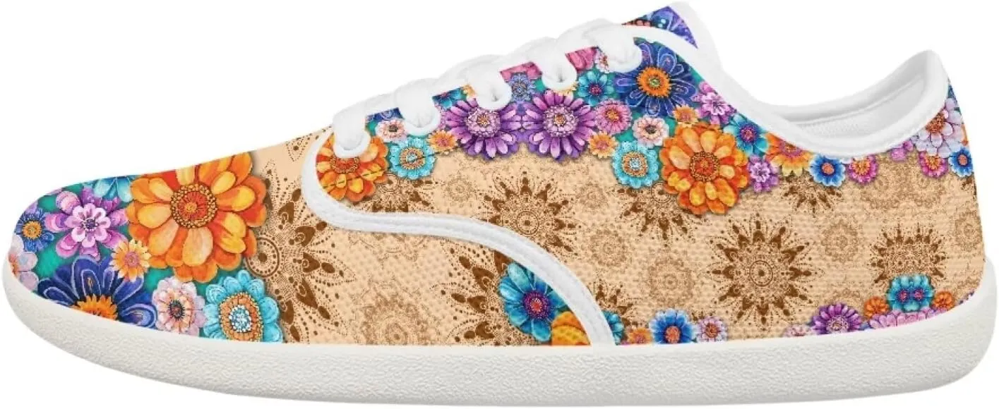 Retro Hippie Flower Power Barefoot Shoes Women Dressy Flat Sole Casual Sneakers Walking Workout Tennis Shoes