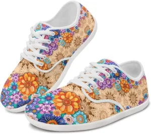 Retro Hippie Flower Power Barefoot Shoes Women Dressy Flat Sole Casual Sneakers Walking Workout Tennis Shoes