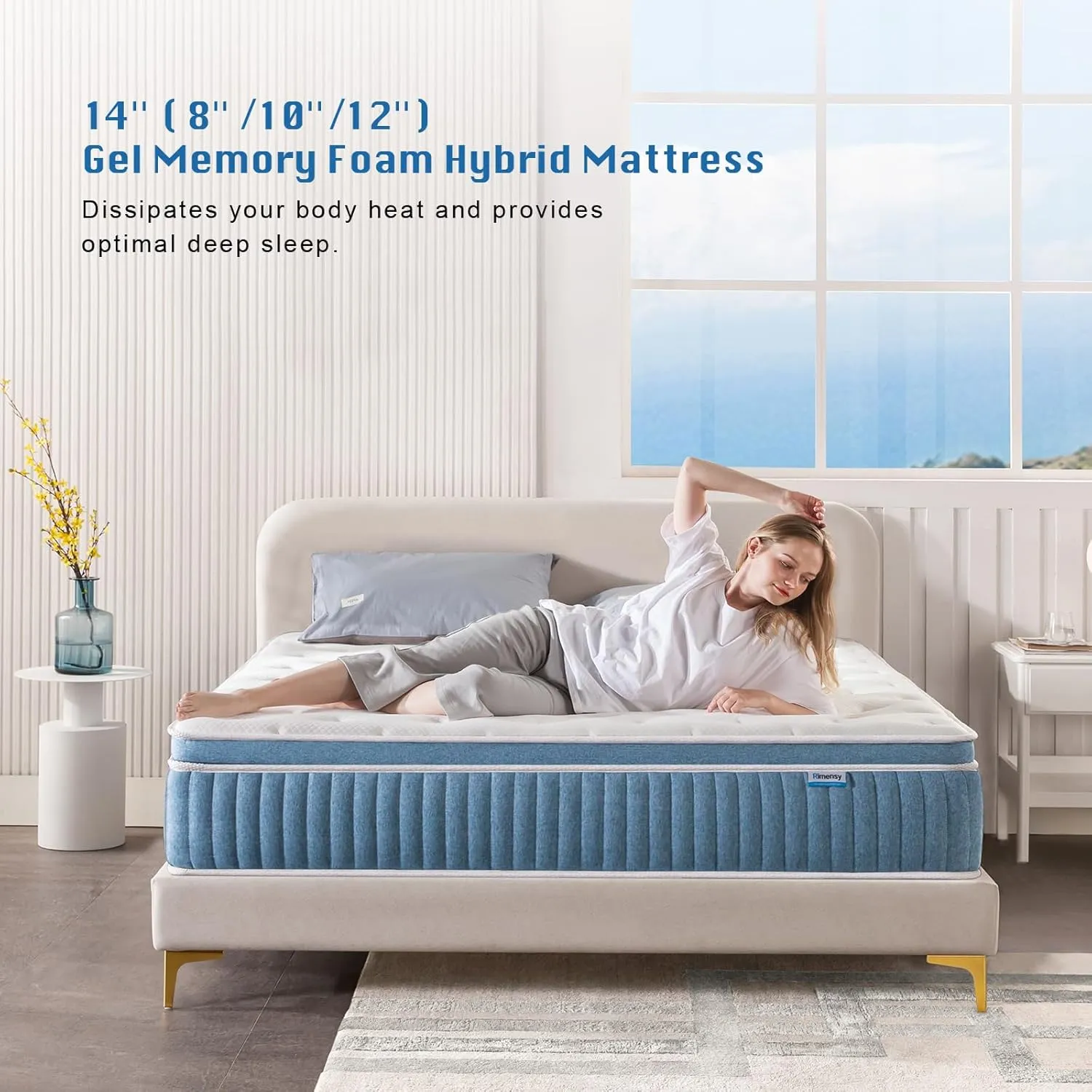 Rimensy King Mattress, 14 Inch Hybrid Mattress in a Box, Gel Foam Mattress, Individually Wrapped Pocket Coils Innerspring Mattress, Support & Pressure Relief, Medium, 76"*80"*14"