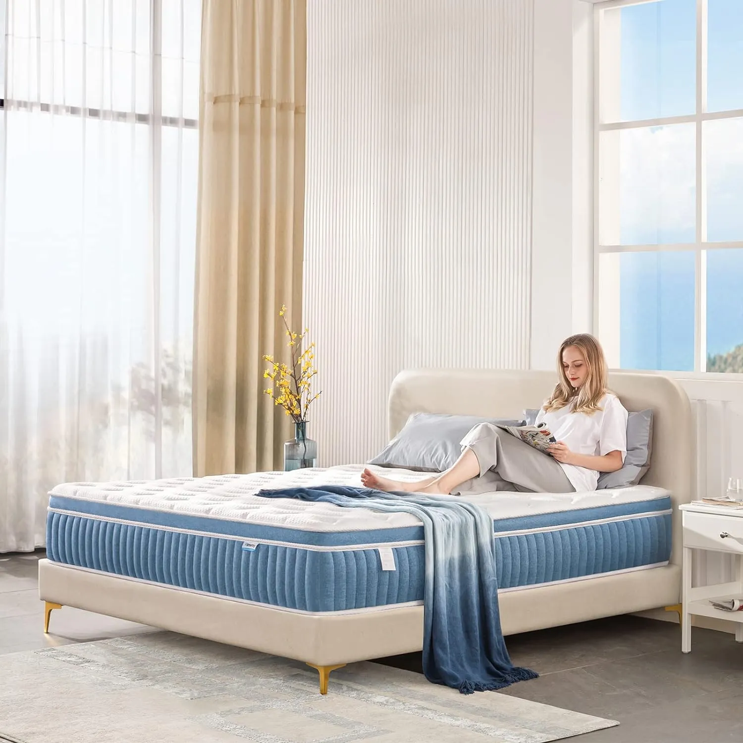 Rimensy King Mattress, 14 Inch Hybrid Mattress in a Box, Gel Foam Mattress, Individually Wrapped Pocket Coils Innerspring Mattress, Support & Pressure Relief, Medium, 76"*80"*14"