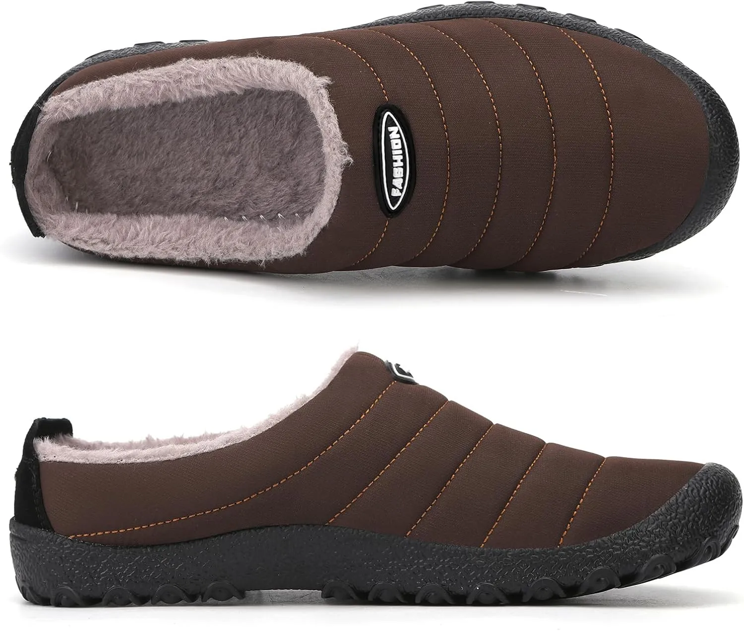 Rojeam Mens Womens Winter Warm Slippers Fur Lined House Shoes Non-Slip for Indoor Outdoor