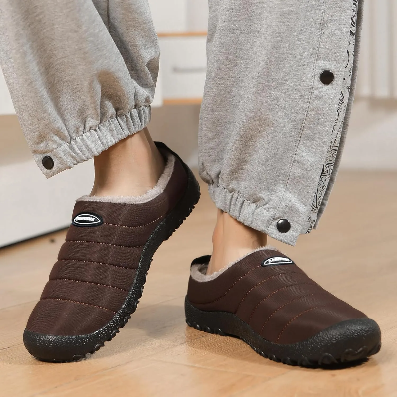 Rojeam Mens Womens Winter Warm Slippers Fur Lined House Shoes Non-Slip for Indoor Outdoor