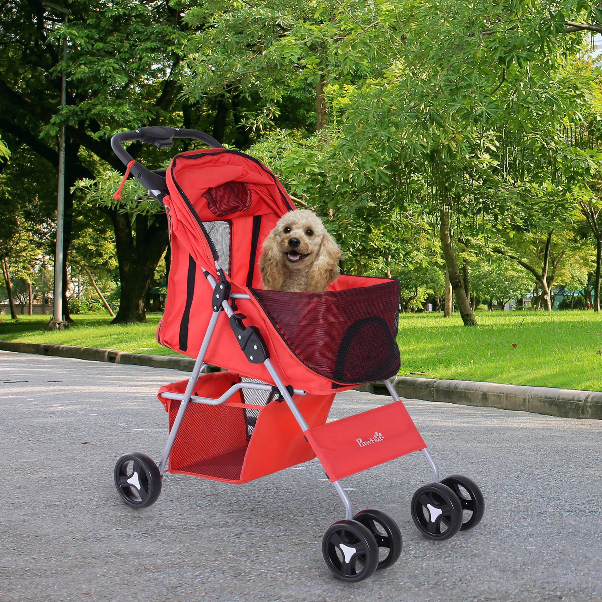 Rootz Dog Stroller - Pet Buggy - Foldable Carrier - Waterproof Comfort - 75L x 46W x 94H cm