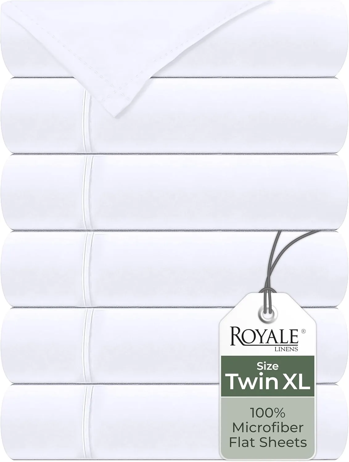 Royale Linens 6 Pack Bulk Flat Sheet Set - Top Sheets - Soft 1800 Microfiber -Wrinkle & Stain Resistant - for Hotel, Massage Table, Hospital, Dorm - Twin XL Flat Sheet Sold Separately (Twin Xl, White)
