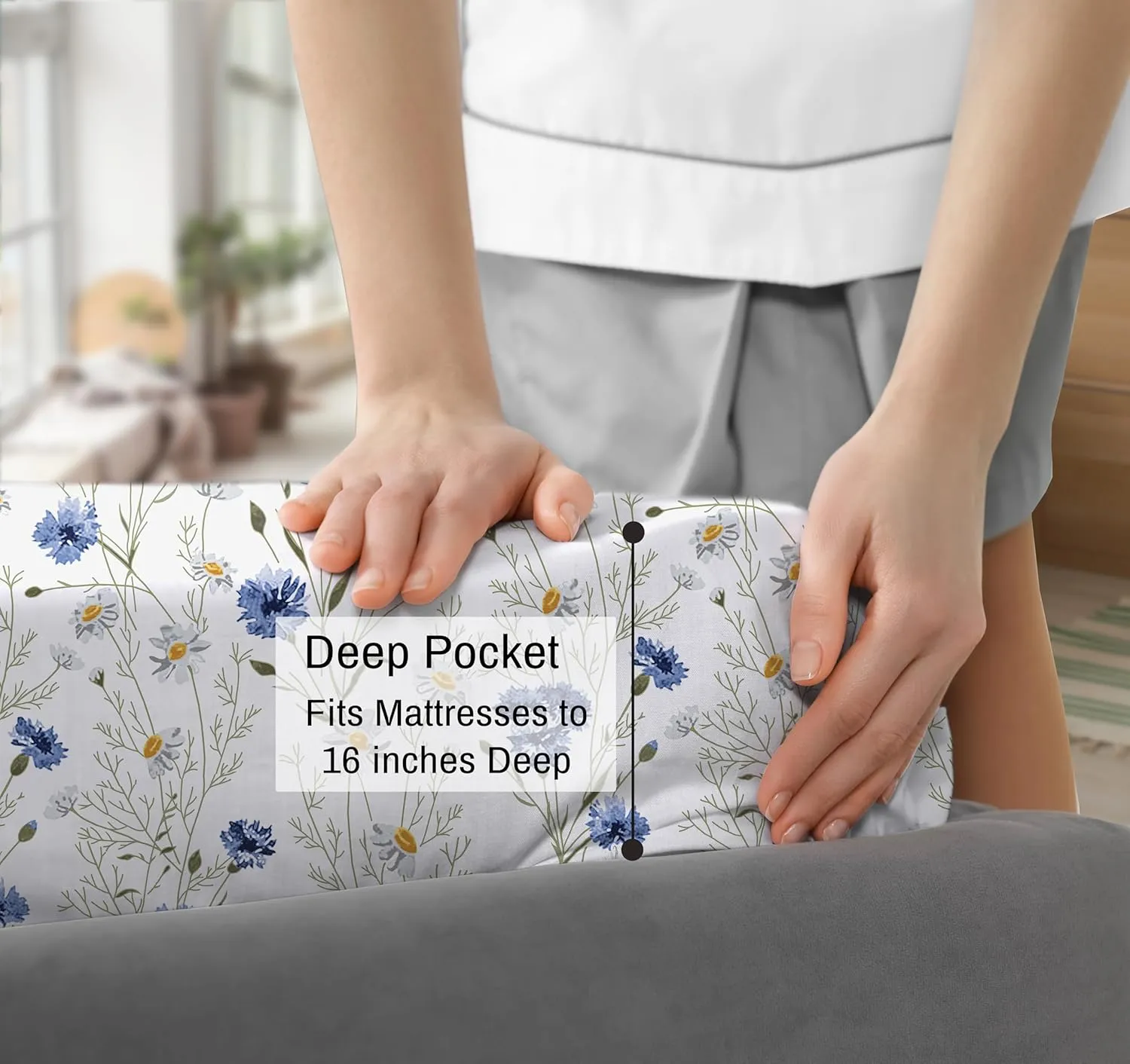 RUVANTI 100% Cotton Sheets Queen Size Set, 4 Pieces, Soft & Breathable Percale Weave Bedding, Deep Pocket 16", Hotel Standard, Crisp Cool Feeling, Durable, Perfect Floral Bed Sheet, Sweet Pea