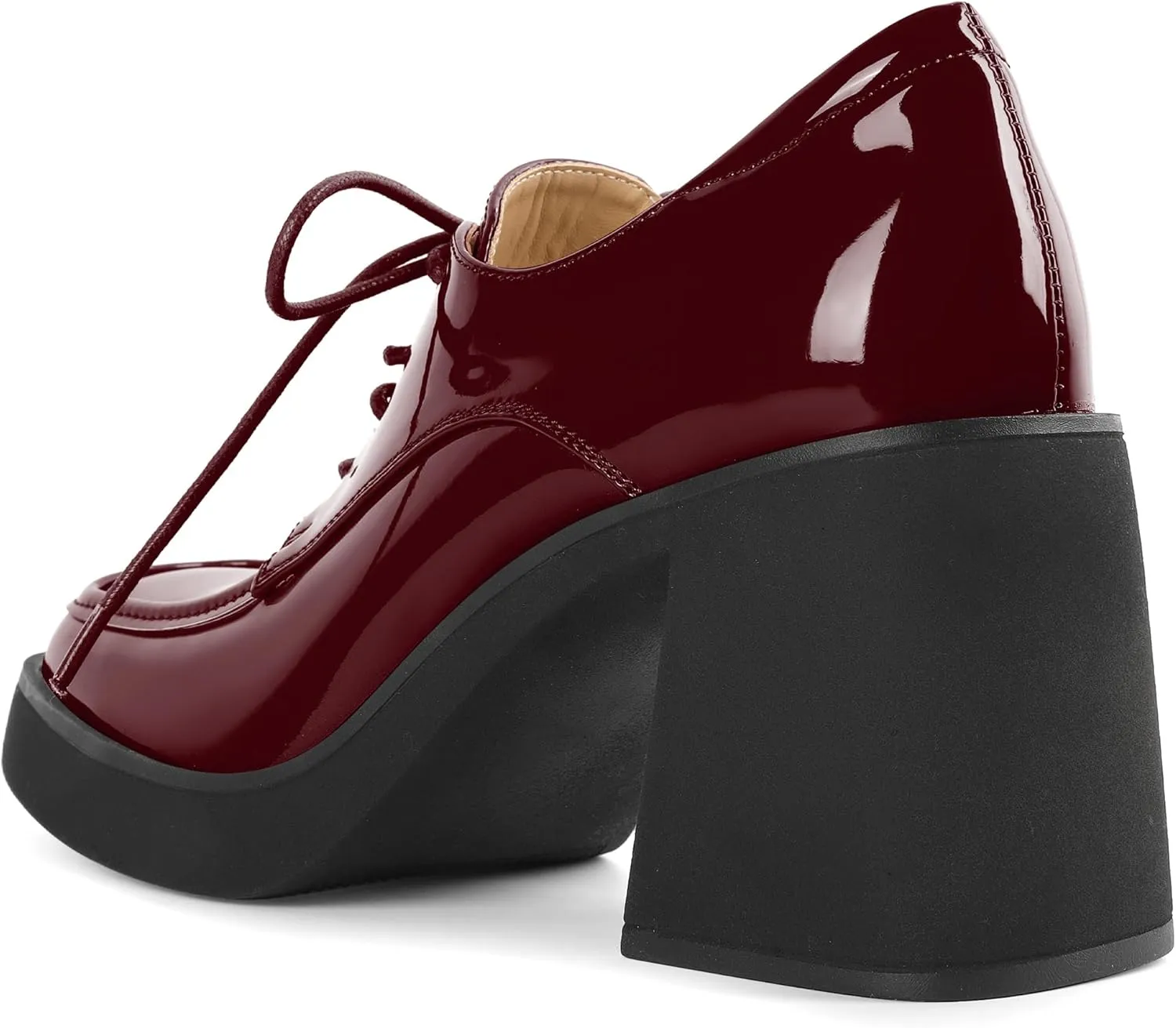 SAMMITOP Platform Oxfords for Women Chunky Lace Up Oxford Shoes Square Toe Casual Comfort Business Work Office Dress Shoes Patent Leather 3.2 Inches
