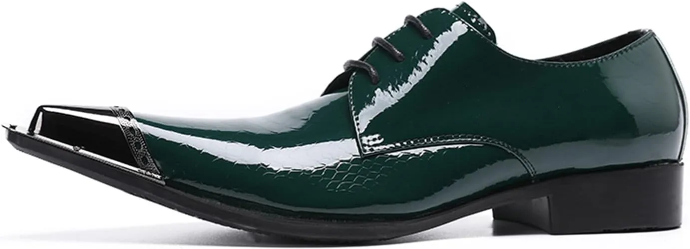 Santimon Men's Dress Derby Shiny Metal Pointed Slip-On Designer Western Cowboy Shoes