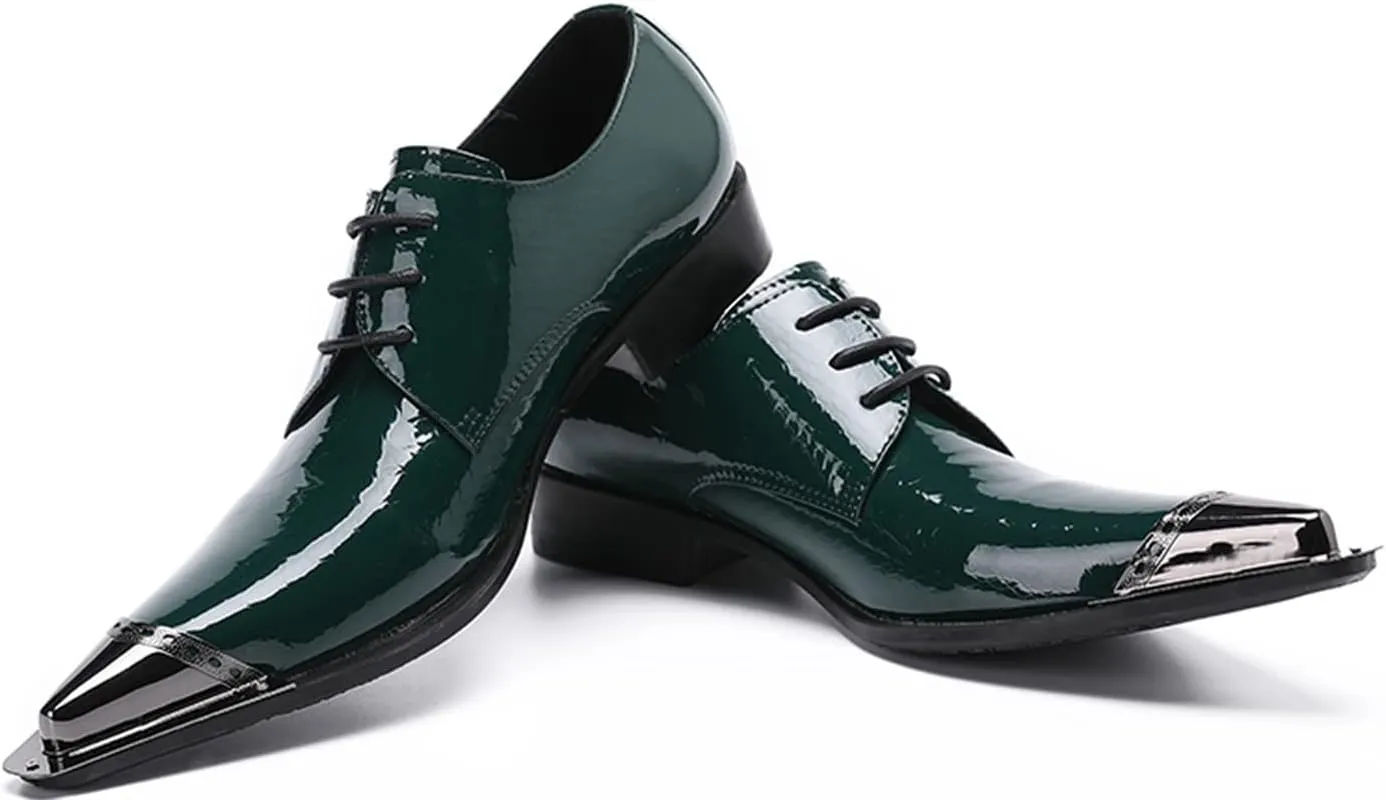 Santimon Men's Dress Derby Shiny Metal Pointed Slip-On Designer Western Cowboy Shoes