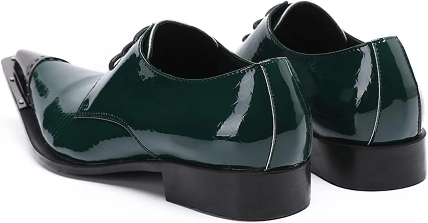 Santimon Men's Dress Derby Shiny Metal Pointed Slip-On Designer Western Cowboy Shoes