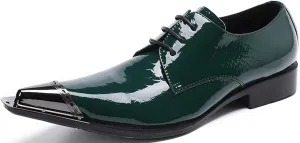 Santimon Men's Dress Derby Shiny Metal Pointed Slip-On Designer Western Cowboy Shoes