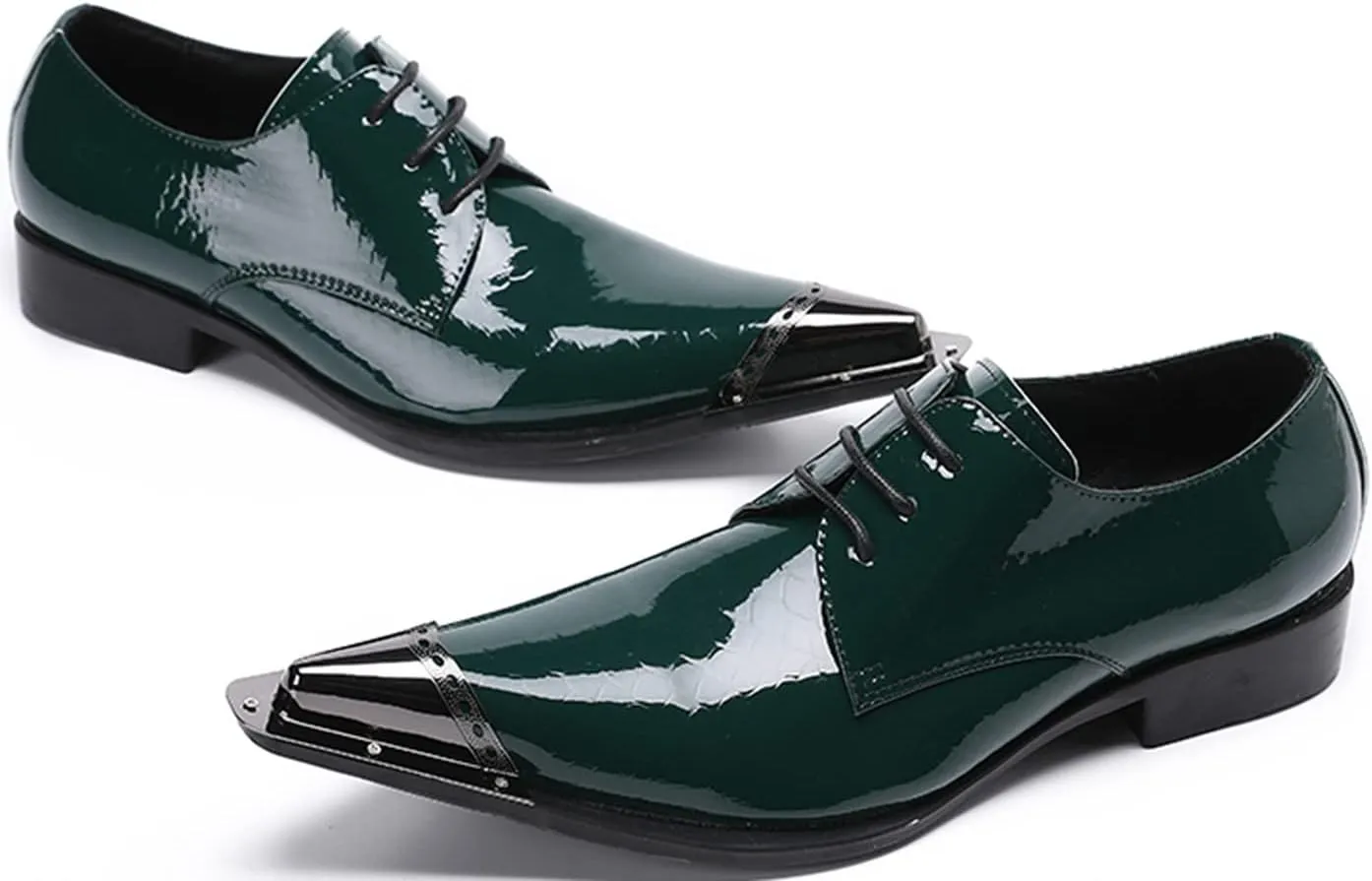 Santimon Men's Dress Derby Shiny Metal Pointed Slip-On Designer Western Cowboy Shoes