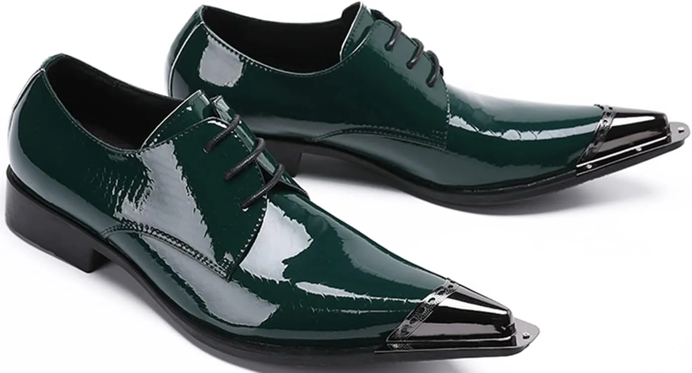 Santimon Men's Dress Derby Shiny Metal Pointed Slip-On Designer Western Cowboy Shoes