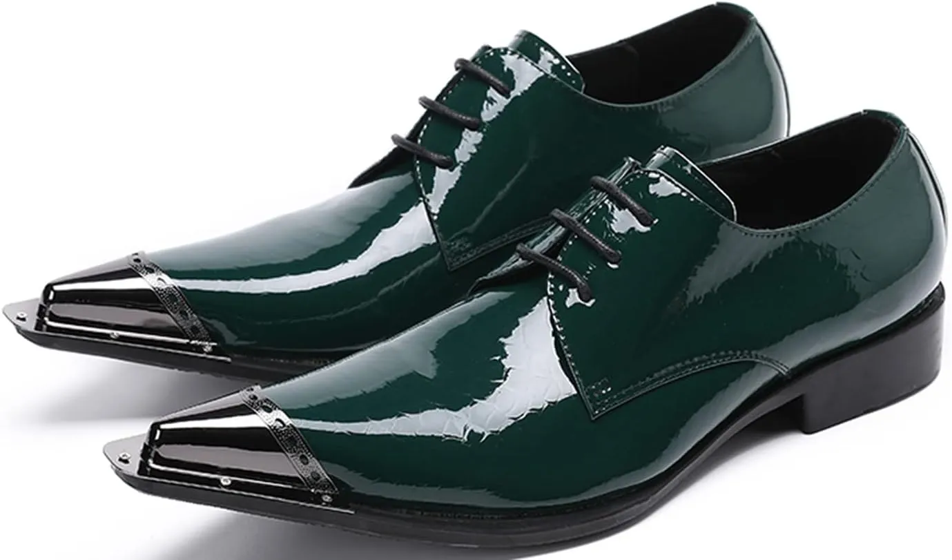 Santimon Men's Dress Derby Shiny Metal Pointed Slip-On Designer Western Cowboy Shoes
