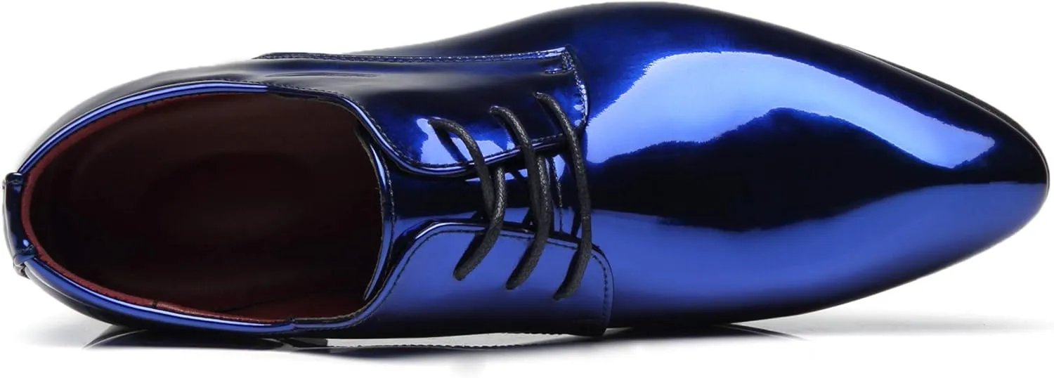 Santimon Men's Oxford Shoes Dress Pointed Toe Shiny Patent Leather Lace Up Casual Prom Party Shoes