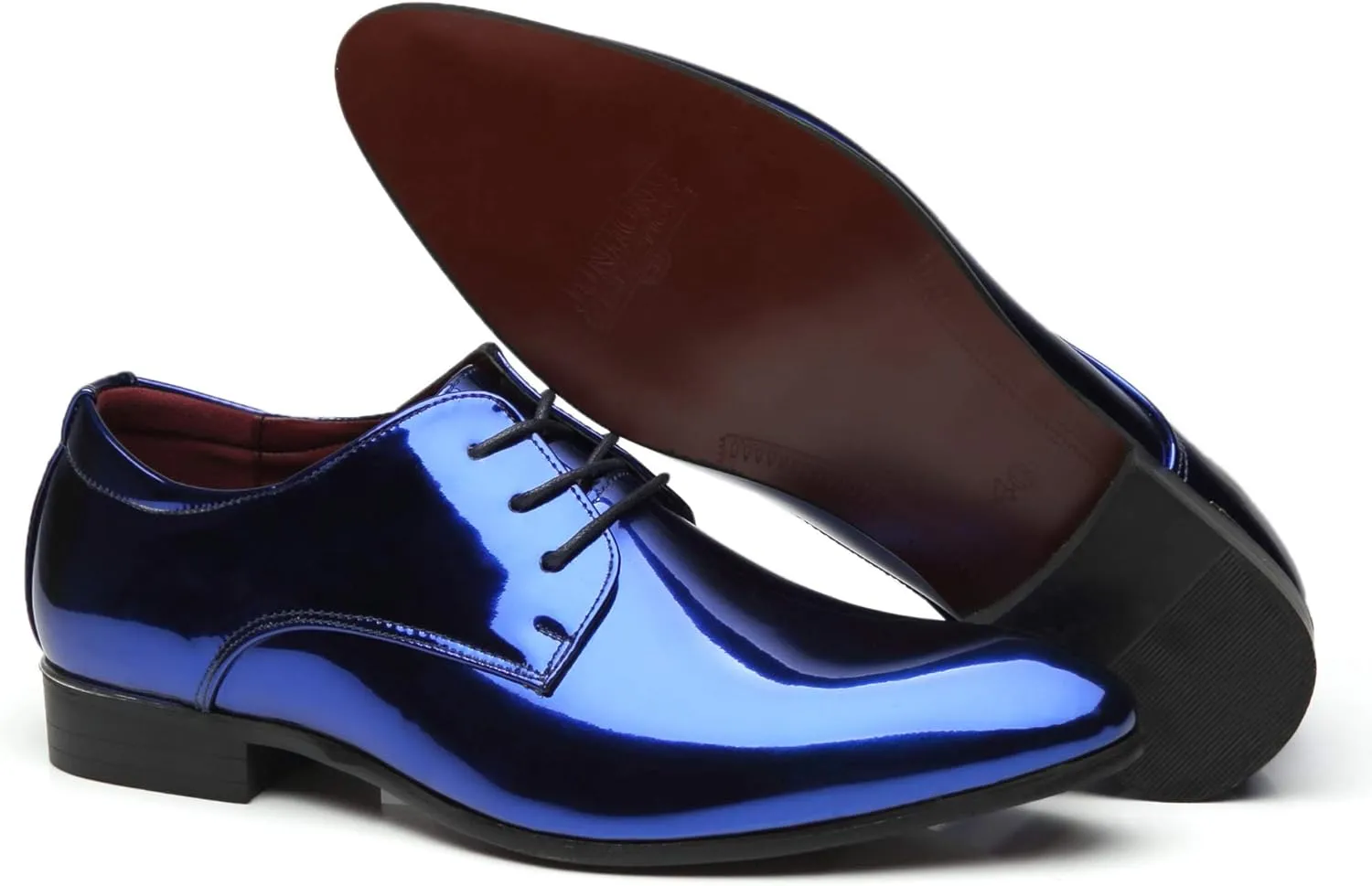 Santimon Men's Oxford Shoes Dress Pointed Toe Shiny Patent Leather Lace Up Casual Prom Party Shoes