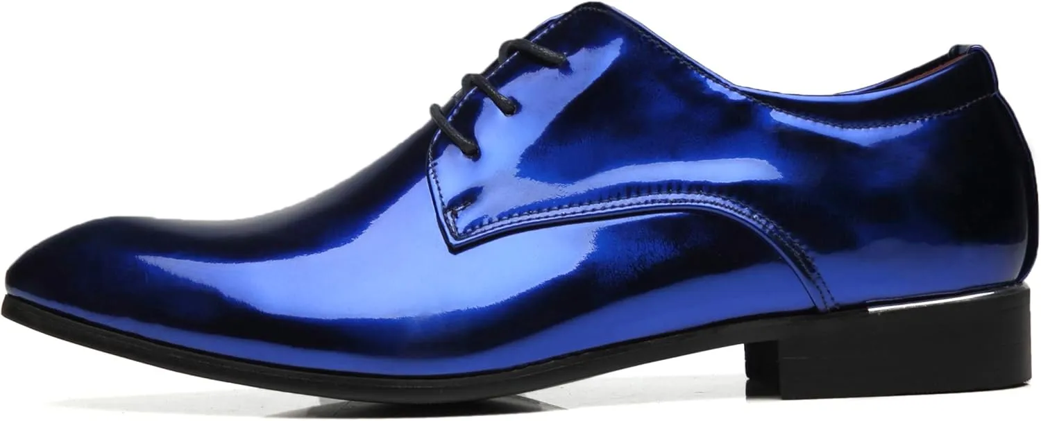 Santimon Men's Oxford Shoes Dress Pointed Toe Shiny Patent Leather Lace Up Casual Prom Party Shoes