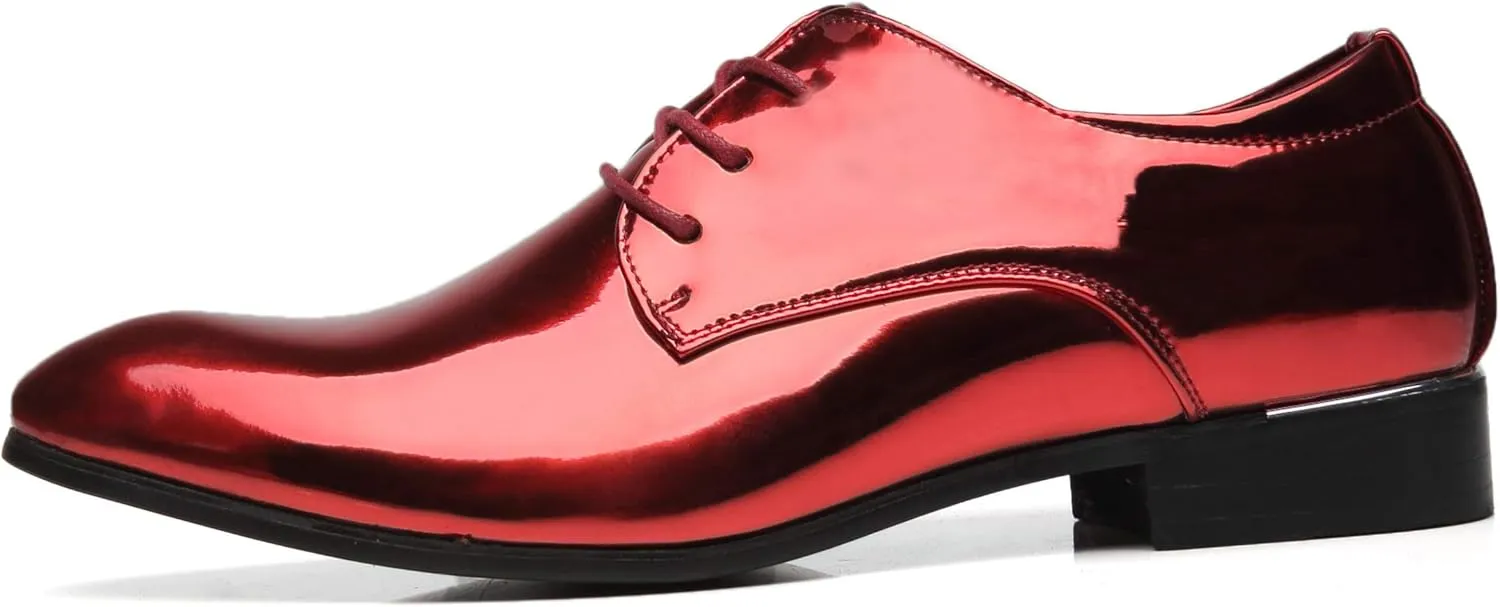 Santimon Men's Oxford Shoes Dress Pointed Toe Shiny Patent Leather Lace Up Casual Prom Party Shoes