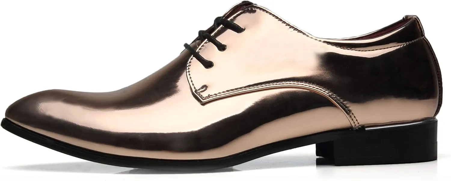Santimon Men's Oxford Shoes Dress Pointed Toe Shiny Patent Leather Lace Up Casual Prom Party Shoes