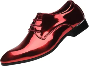 Santimon Men's Oxford Shoes Dress Pointed Toe Shiny Patent Leather Lace Up Casual Prom Party Shoes