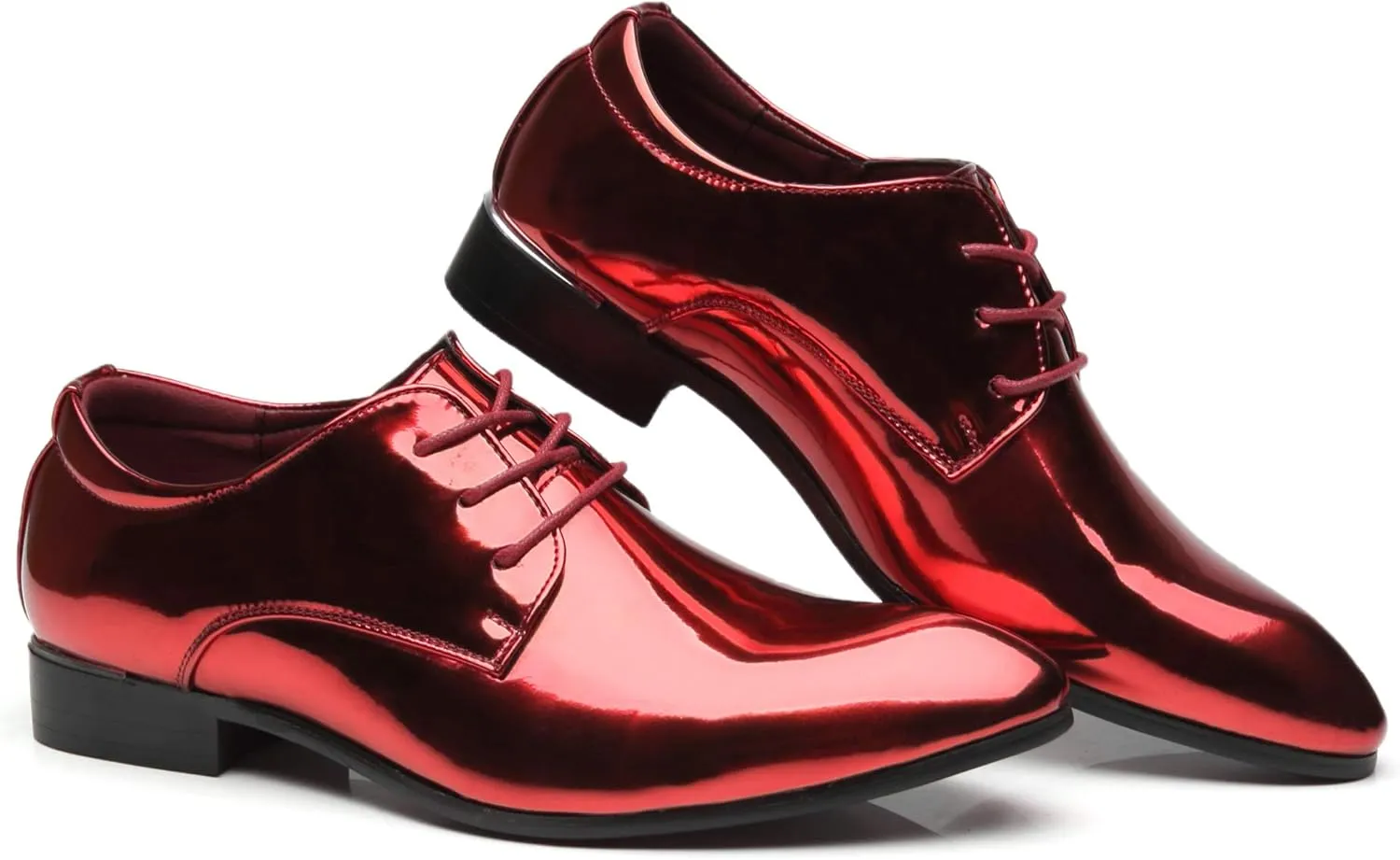 Santimon Men's Oxford Shoes Dress Pointed Toe Shiny Patent Leather Lace Up Casual Prom Party Shoes