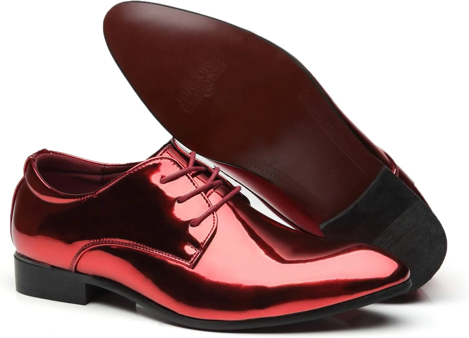 Santimon Men's Oxford Shoes Dress Pointed Toe Shiny Patent Leather Lace Up Casual Prom Party Shoes