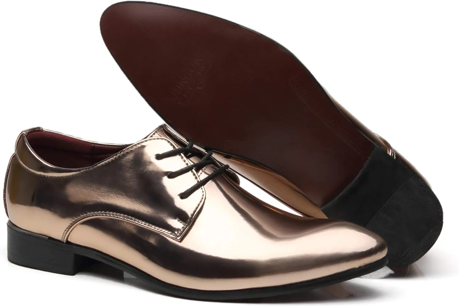 Santimon Men's Oxford Shoes Dress Pointed Toe Shiny Patent Leather Lace Up Casual Prom Party Shoes