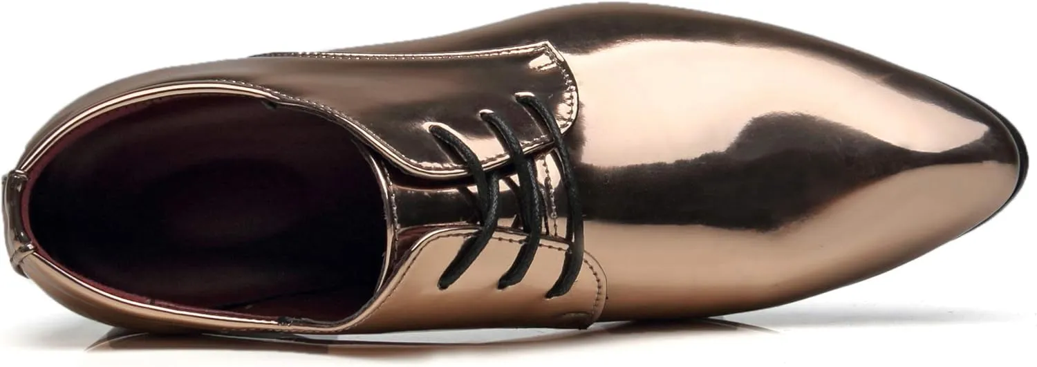 Santimon Men's Oxford Shoes Dress Pointed Toe Shiny Patent Leather Lace Up Casual Prom Party Shoes
