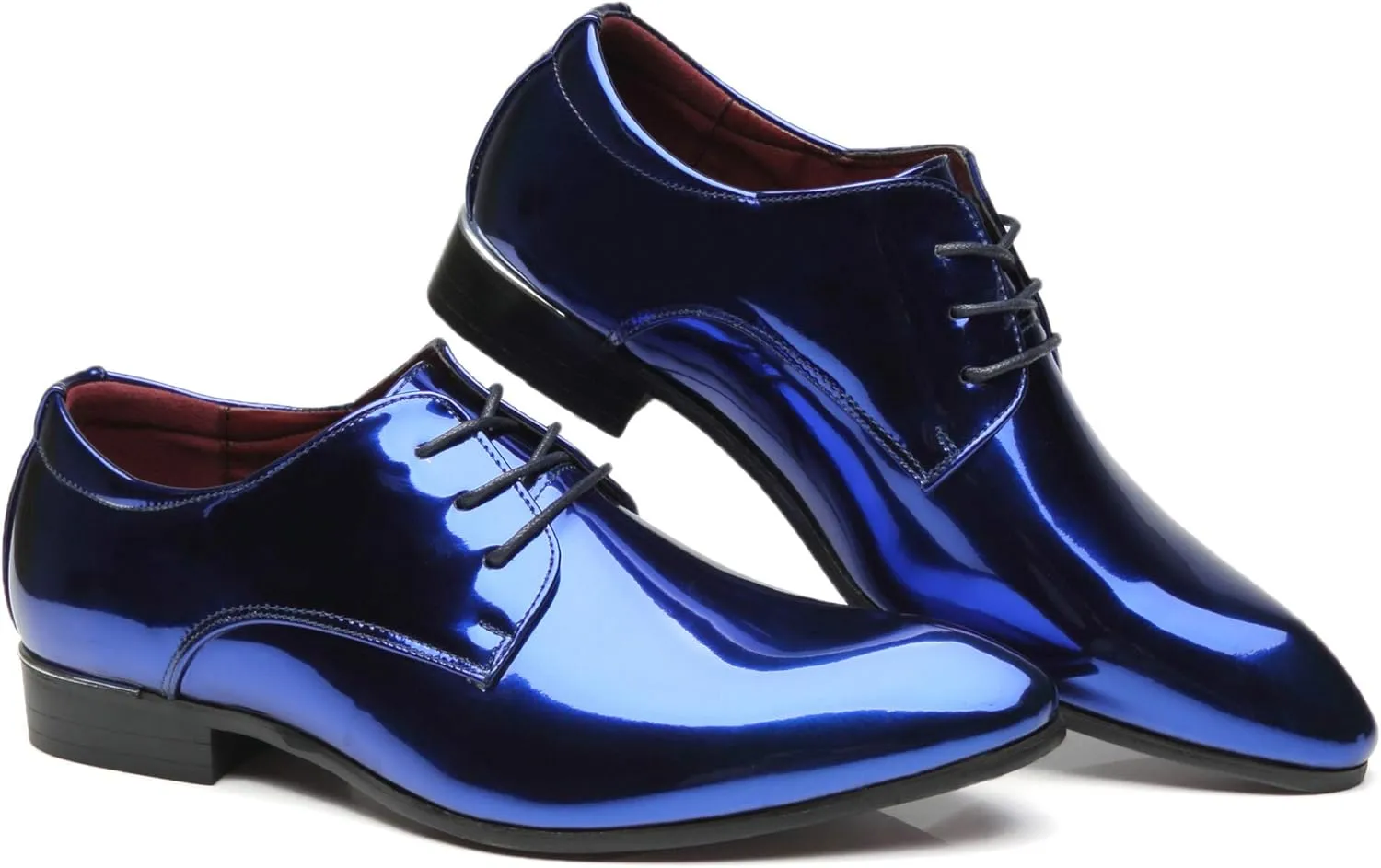Santimon Men's Oxford Shoes Dress Pointed Toe Shiny Patent Leather Lace Up Casual Prom Party Shoes
