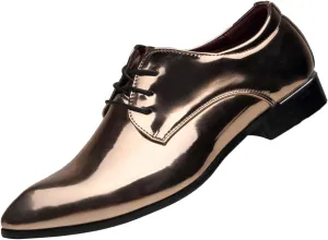 Santimon Men's Oxford Shoes Dress Pointed Toe Shiny Patent Leather Lace Up Casual Prom Party Shoes