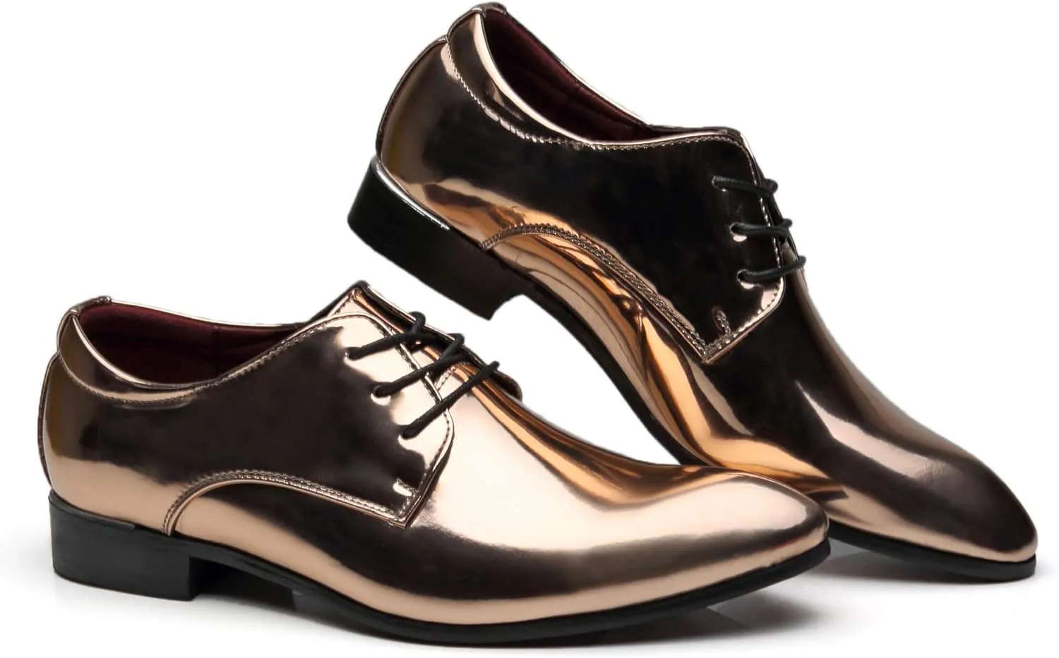 Santimon Men's Oxford Shoes Dress Pointed Toe Shiny Patent Leather Lace Up Casual Prom Party Shoes