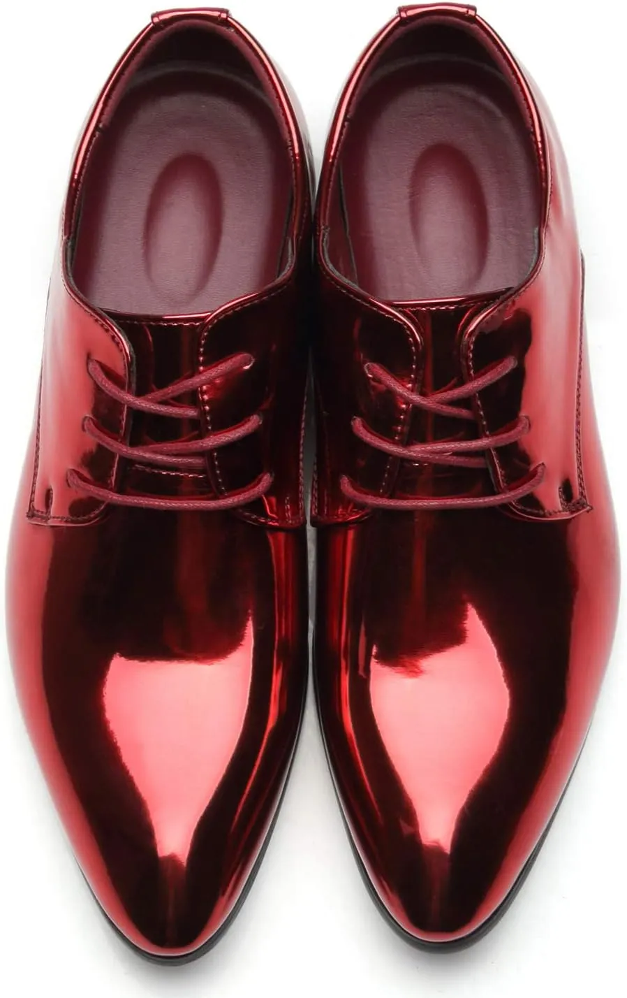 Santimon Men's Oxford Shoes Dress Pointed Toe Shiny Patent Leather Lace Up Casual Prom Party Shoes